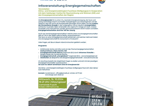 Infoveranstaltung Energiegemeinschaften / Fuschl am See / Mittwoch, 16. Okt. 2024